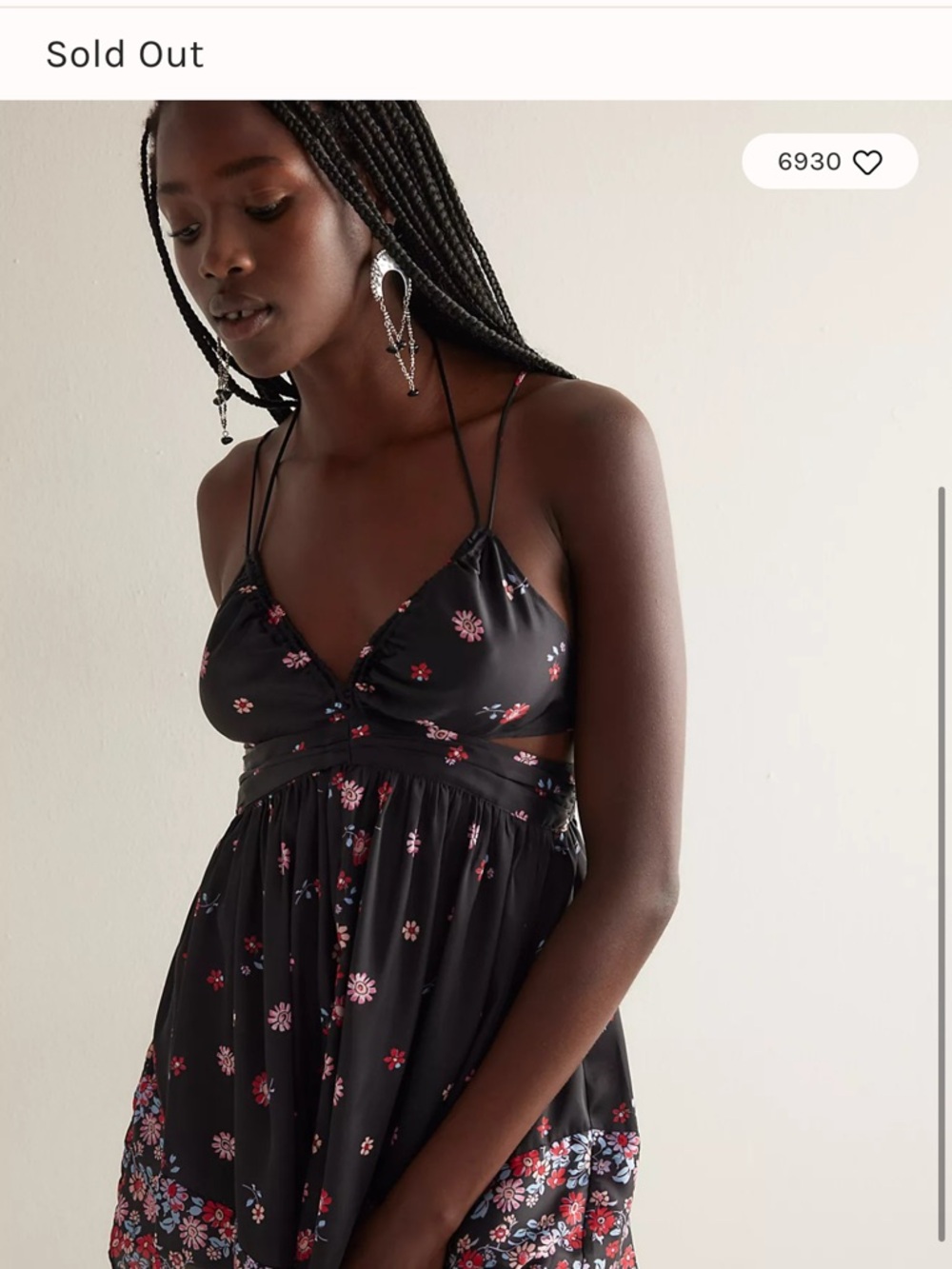 NWT Intimately by Free People Black Floral Spaghetti-Strap Dress